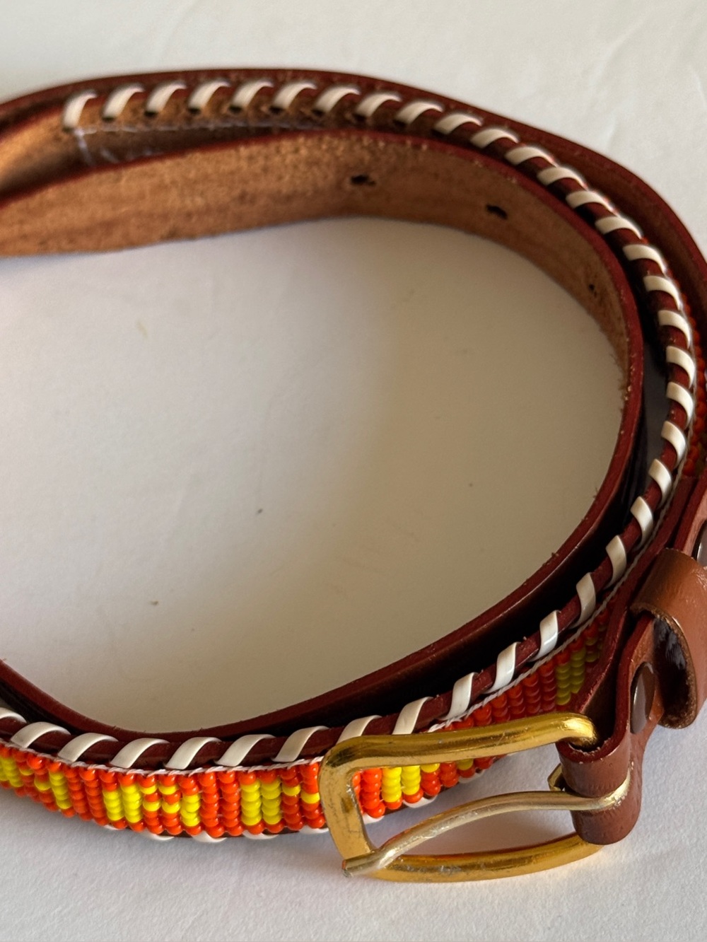 Vntg Banana Republic Beaded genuine Leather Belt SZ 36 - Picture 5 of 5